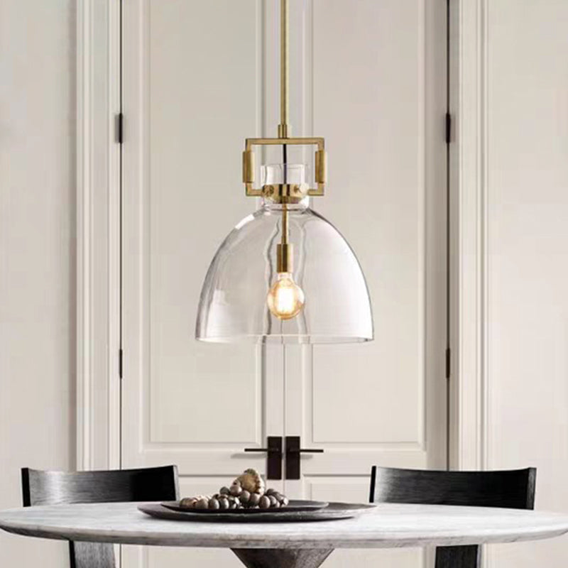 Postmodern Brass Pendant Light with Clear Glass Shade - Dome/Globe/Cone Design, 12"/12.5"/14" Wide