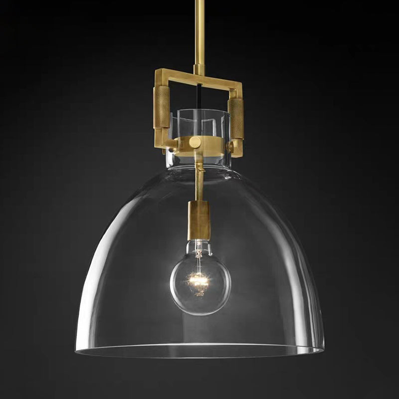 Postmodern Brass Pendant Light with Clear Glass Shade - Dome/Globe/Cone Design, 12"/12.5"/14" Wide