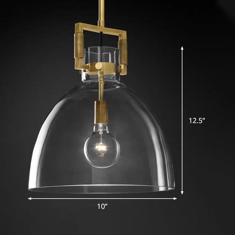 Postmodern Brass Pendant Light with Clear Glass Shade - Dome/Globe/Cone Design, 12"/12.5"/14" Wide