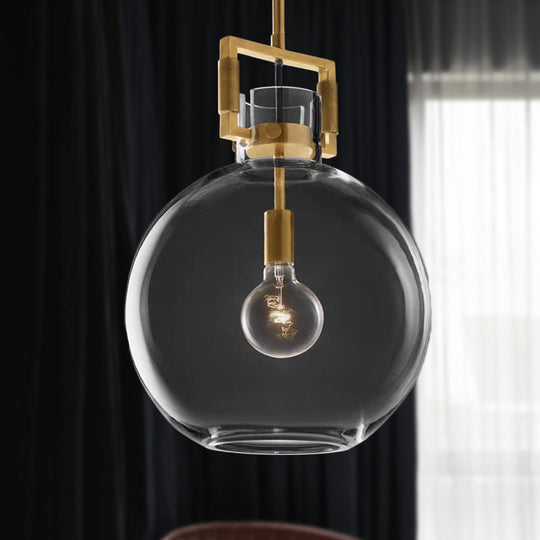 Postmodern Brass Pendant Light with Clear Glass Shade - Dome/Globe/Cone Design, 12"/12.5"/14" Wide