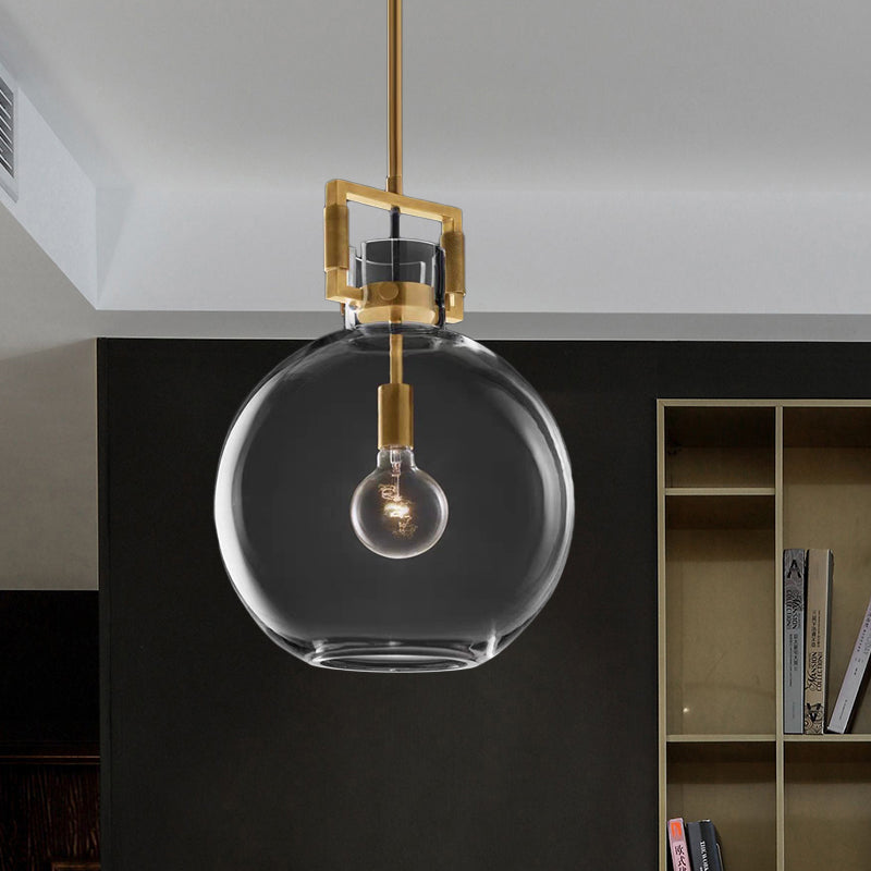 Postmodern Brass Pendant Light with Clear Glass Shade - Dome/Globe/Cone Design, 12"/12.5"/14" Wide