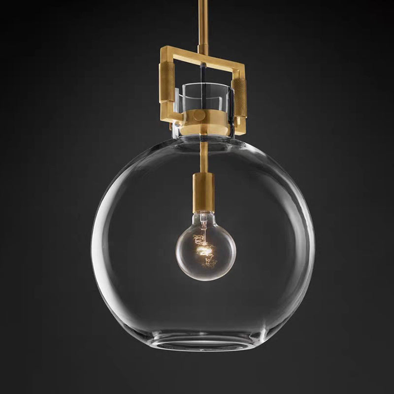 Postmodern Brass Pendant Light with Clear Glass Shade - Dome/Globe/Cone Design, 12"/12.5"/14" Wide