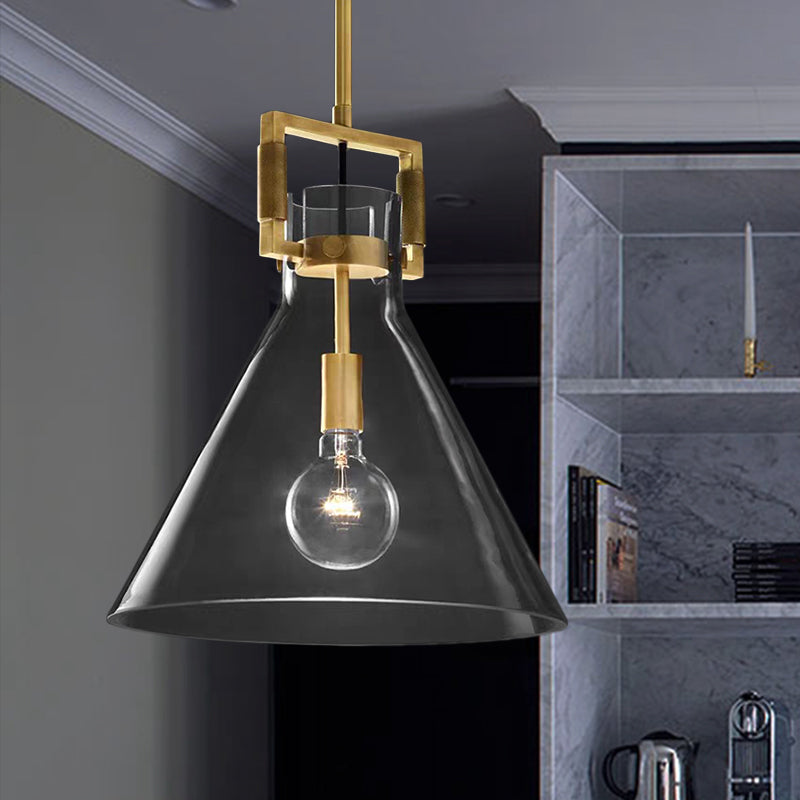 Postmodern Brass Pendant Light with Clear Glass Shade - Dome/Globe/Cone Design, 12"/12.5"/14" Wide