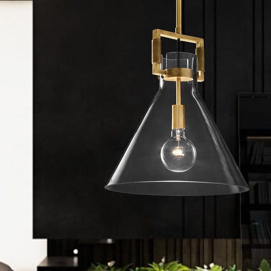 Postmodern Brass Pendant Light with Clear Glass Shade - Dome/Globe/Cone Design, 12"/12.5"/14" Wide