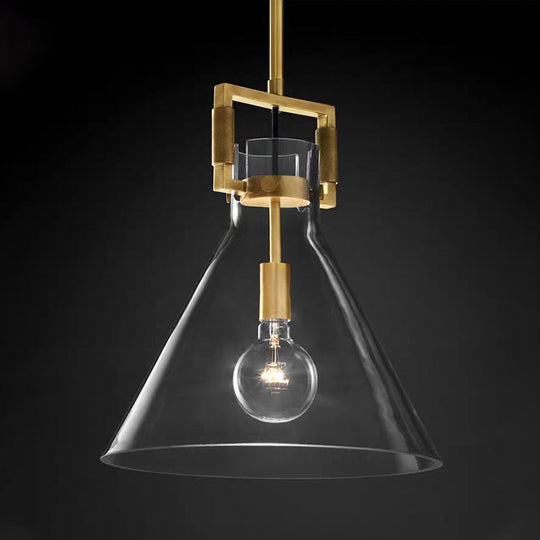 Postmodern Brass Pendant Light with Clear Glass Shade - Dome/Globe/Cone Design, 12"/12.5"/14" Wide