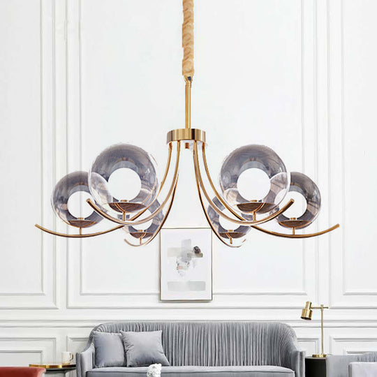 Modern Style Clear Glass Ball Chandelier - Golden Hanging Lamp with Curved Arm (6/8/10 Heads)