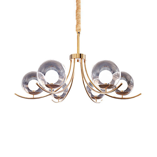 Modern Style Clear Glass Ball Chandelier - Golden Hanging Lamp with Curved Arm (6/8/10 Heads)