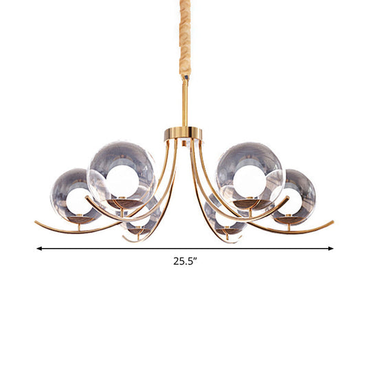 Modern Style Clear Glass Ball Chandelier - Golden Hanging Lamp with Curved Arm (6/8/10 Heads)