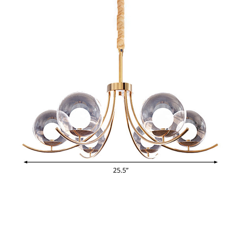 Modern Clear Glass Ball Chandelier With Curved Arm - 6/8/10 Heads Golden Hanging Lamp