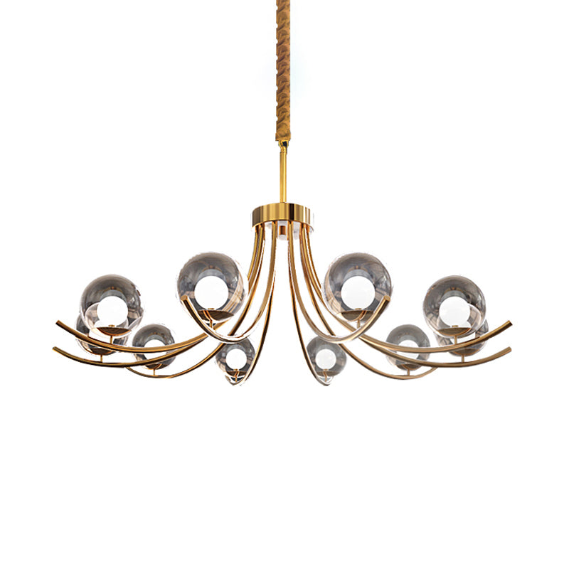 Modern Style Clear Glass Ball Chandelier - Golden Hanging Lamp with Curved Arm (6/8/10 Heads)