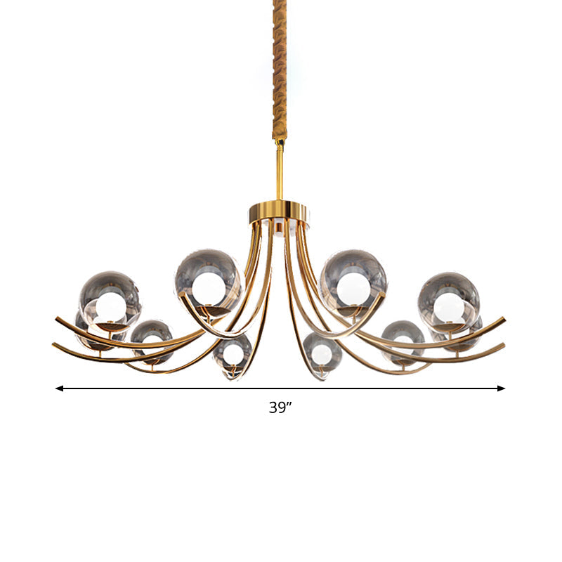 Modern Style Clear Glass Ball Chandelier - Golden Hanging Lamp with Curved Arm (6/8/10 Heads)