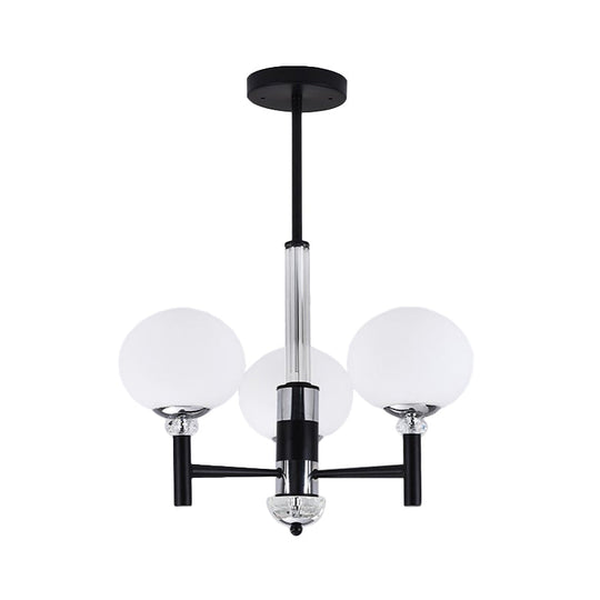 Modern Ivory Glass Globe Chandelier Pendant Light - 3/6/8 Lights, Black