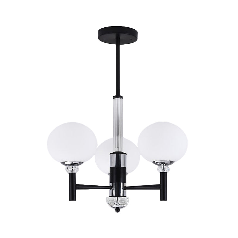 Modern Ivory Glass Globe Chandelier Pendant Light - 3/6/8 Lights Black