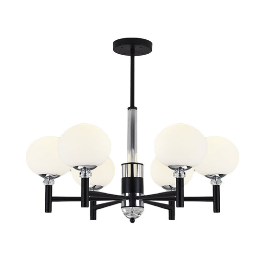 Modern Ivory Glass Globe Chandelier Pendant Light - 3/6/8 Lights, Black