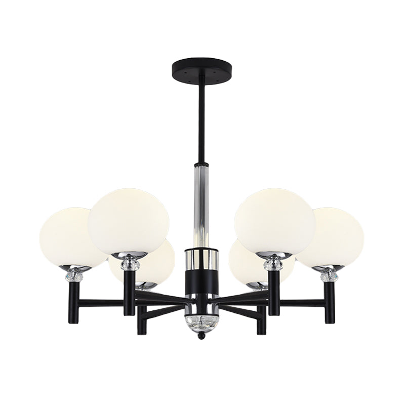 Modern Ivory Glass Globe Chandelier Pendant Light - 3/6/8 Lights Black