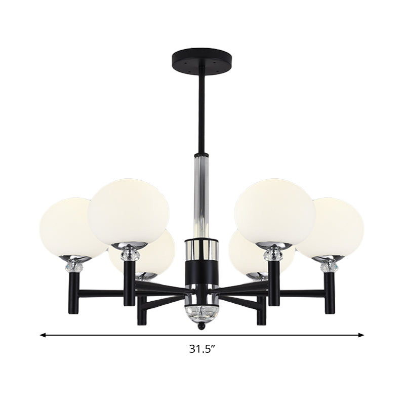 Modern Ivory Glass Globe Chandelier Pendant Light - 3/6/8 Lights, Black