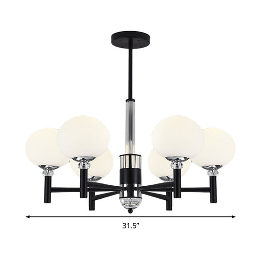 Modern Ivory Glass Globe Chandelier Pendant Light - 3/6/8 Lights, Black