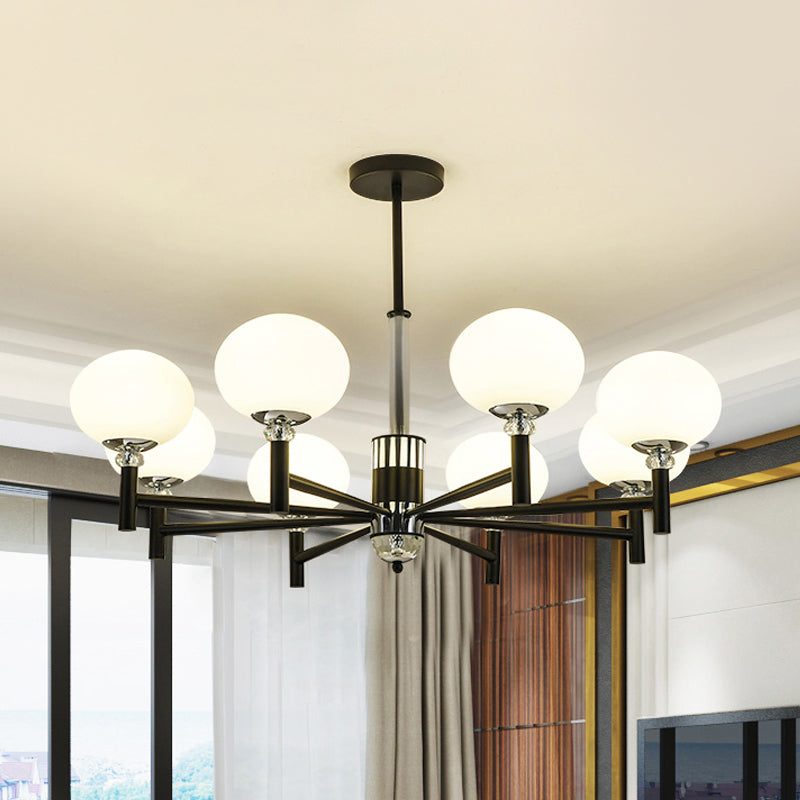 Modern Ivory Glass Globe Chandelier Pendant Light - 3/6/8 Lights, Black