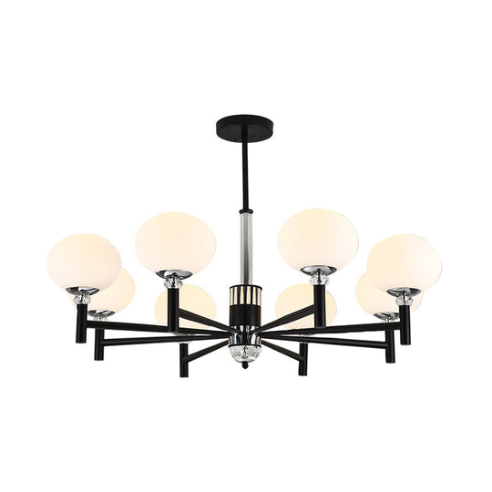 Modern Ivory Glass Globe Chandelier Pendant Light - 3/6/8 Lights, Black