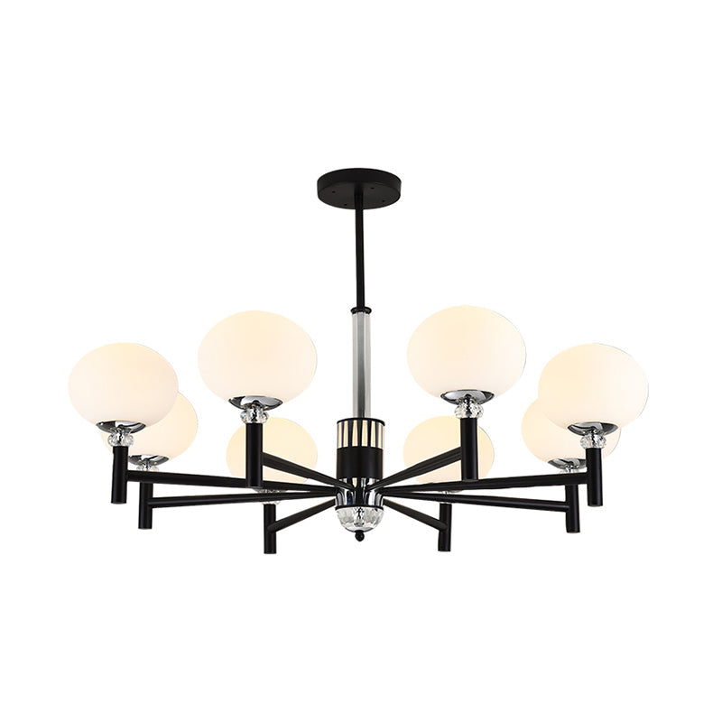 Modern Ivory Glass Globe Chandelier Pendant Light - 3/6/8 Lights Black