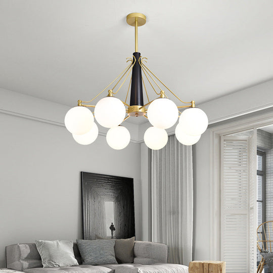 Milky Glass Chandelier Pendant Light - Modern Global Style Gold Finish 6/8 Lights Ideal For Living