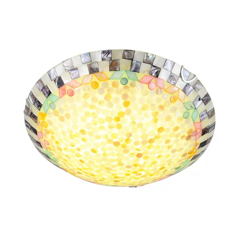 Tiffany Ceiling Light Medium Flush Mount Fixture - Decorative Mosaic Bowl Shade For Bedrooms