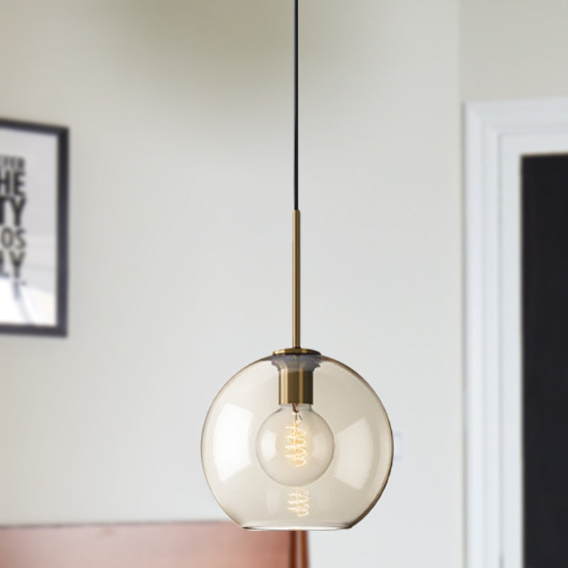 Modern Amber Glass Sphere Pendant Light - 8/10/12 Wide Brass Ceiling Hanging Fixture / 10