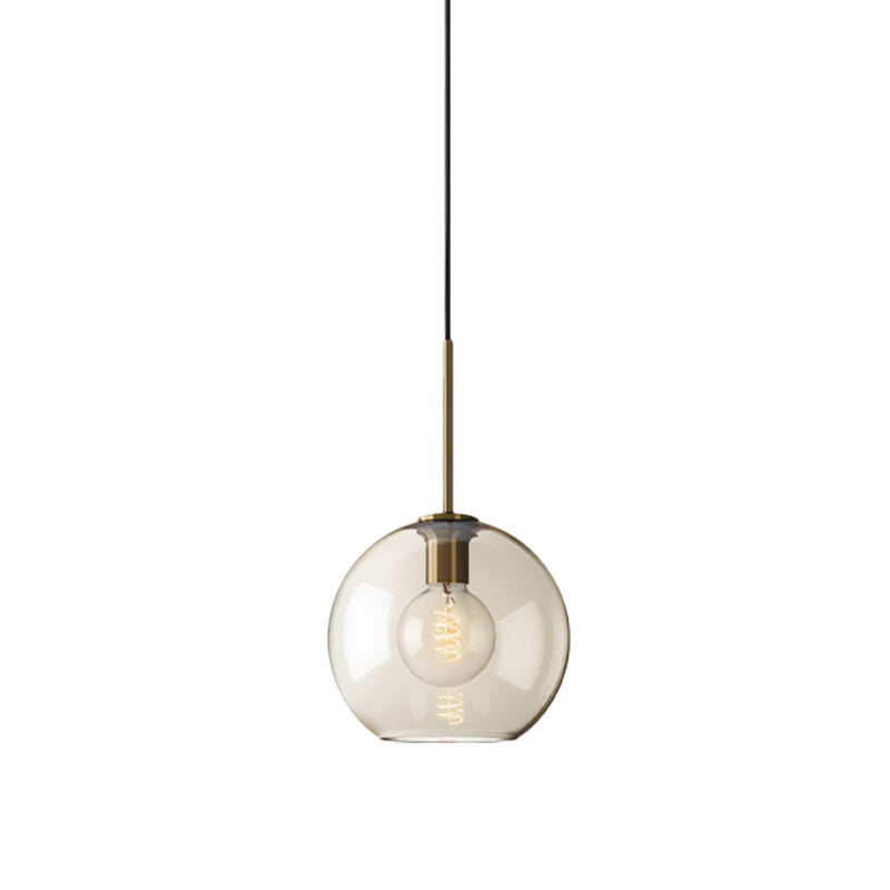 Amber Glass Pendant Light - Modern Brass Hanging Ceiling Fixture (8"/10"/12" Wide)