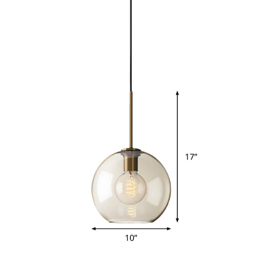 Amber Glass Pendant Light - Modern Brass Hanging Ceiling Fixture (8"/10"/12" Wide)