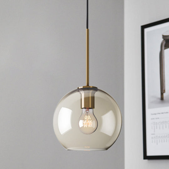 Modern Amber Glass Sphere Pendant Light - 8/10/12 Wide Brass Ceiling Hanging Fixture / 8