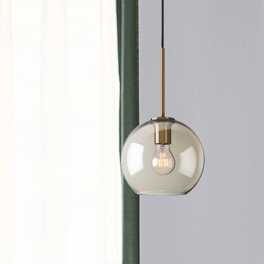 Amber Glass Pendant Light - Modern Brass Hanging Ceiling Fixture (8"/10"/12" Wide)