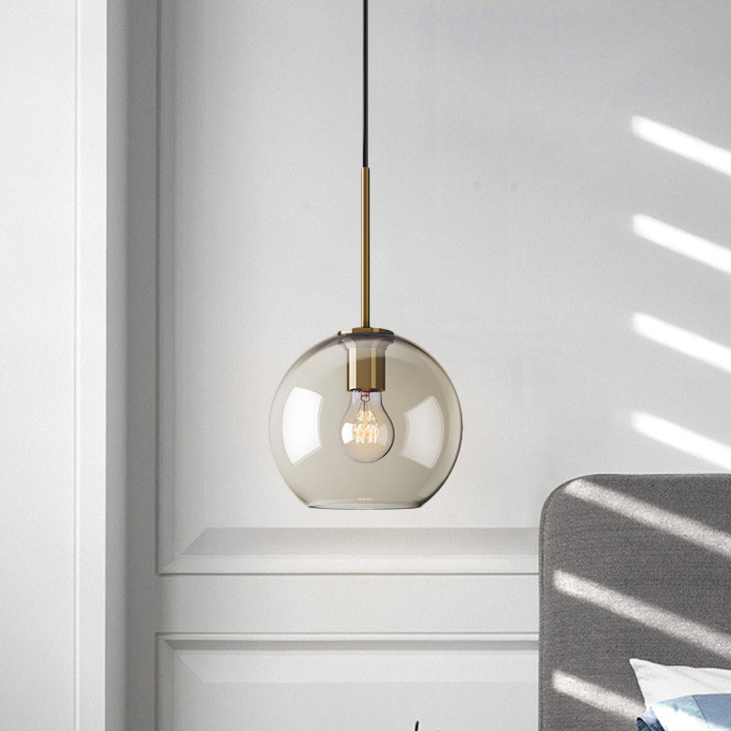 Modern Amber Glass Sphere Pendant Light - 8/10/12 Wide Brass Ceiling Hanging Fixture