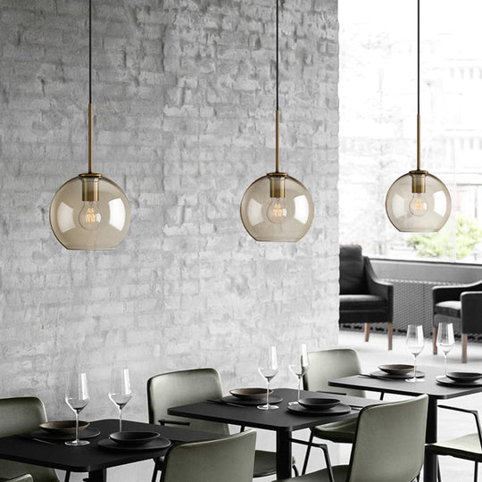 Amber Glass Pendant Lighting With Brass Modern Design - 1 Bulb Light For Kitchen 8/10/12 Wide