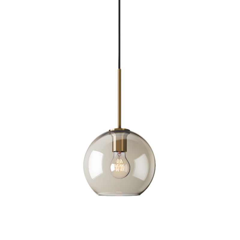 Modern Amber Glass Sphere Pendant Light - 8/10/12 Wide Brass Ceiling Hanging Fixture