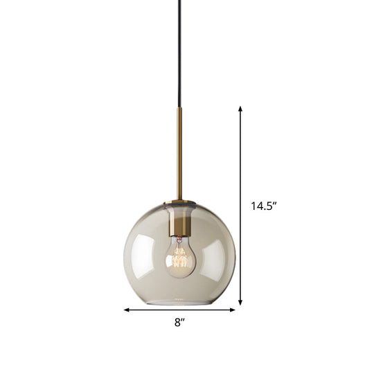 Amber Glass Pendant Light - Modern Brass Hanging Ceiling Fixture (8"/10"/12" Wide)