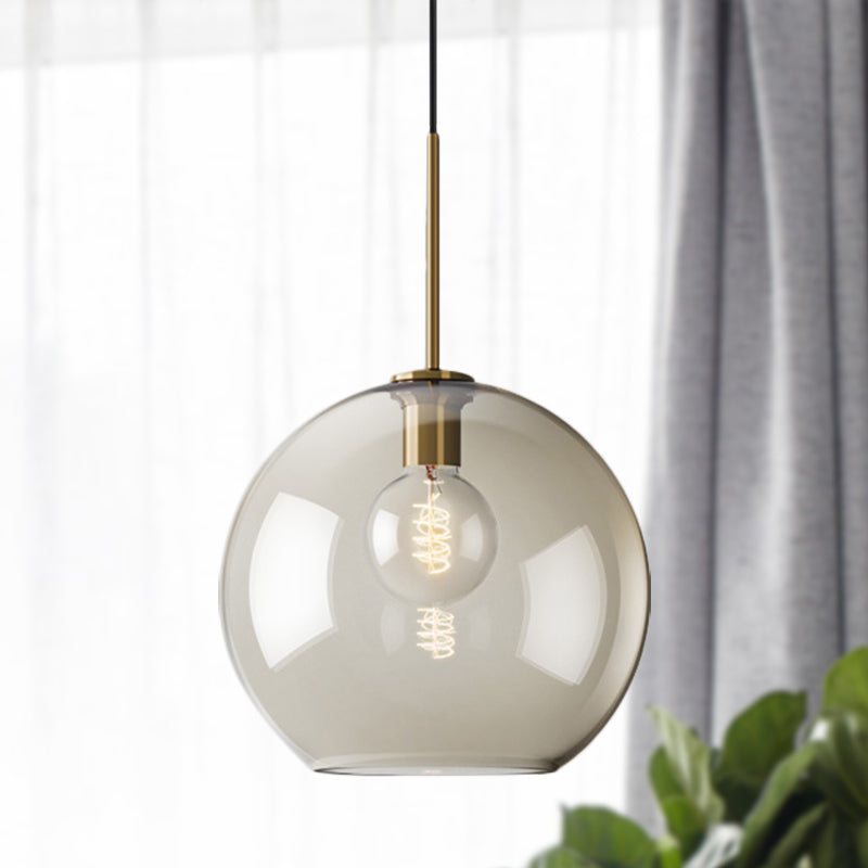 Modern Amber Glass Sphere Pendant Light - 8/10/12 Wide Brass Ceiling Hanging Fixture / 12