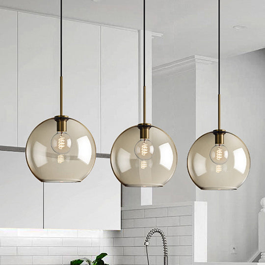 Amber Glass Pendant Light - Modern Brass Hanging Ceiling Fixture (8"/10"/12" Wide)