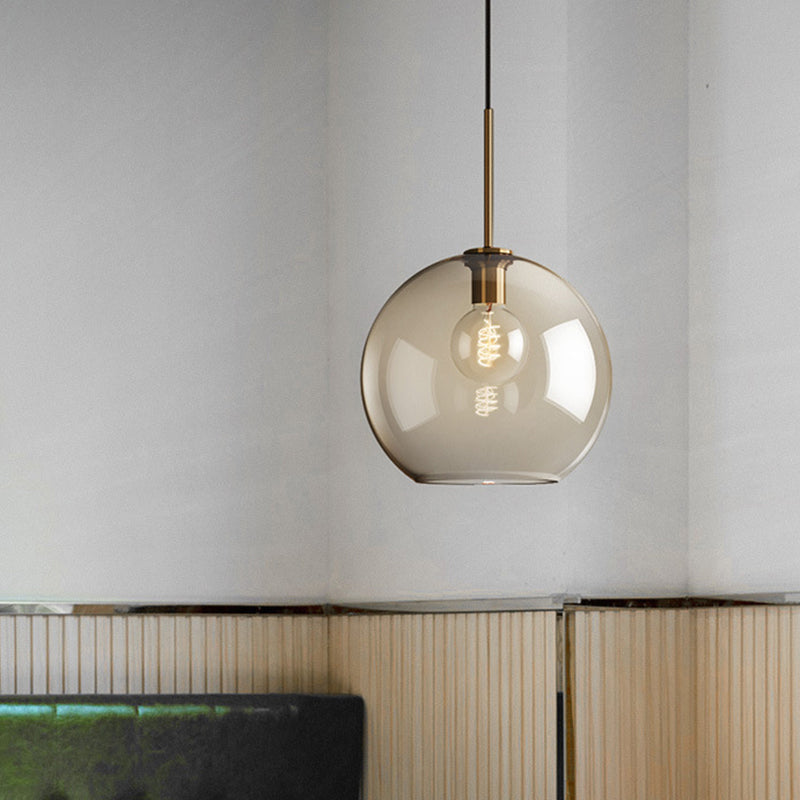 Modern Amber Glass Sphere Pendant Light - 8/10/12 Wide Brass Ceiling Hanging Fixture