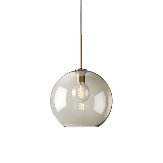 Amber Glass Pendant Light - Modern Brass Hanging Ceiling Fixture (8"/10"/12" Wide)