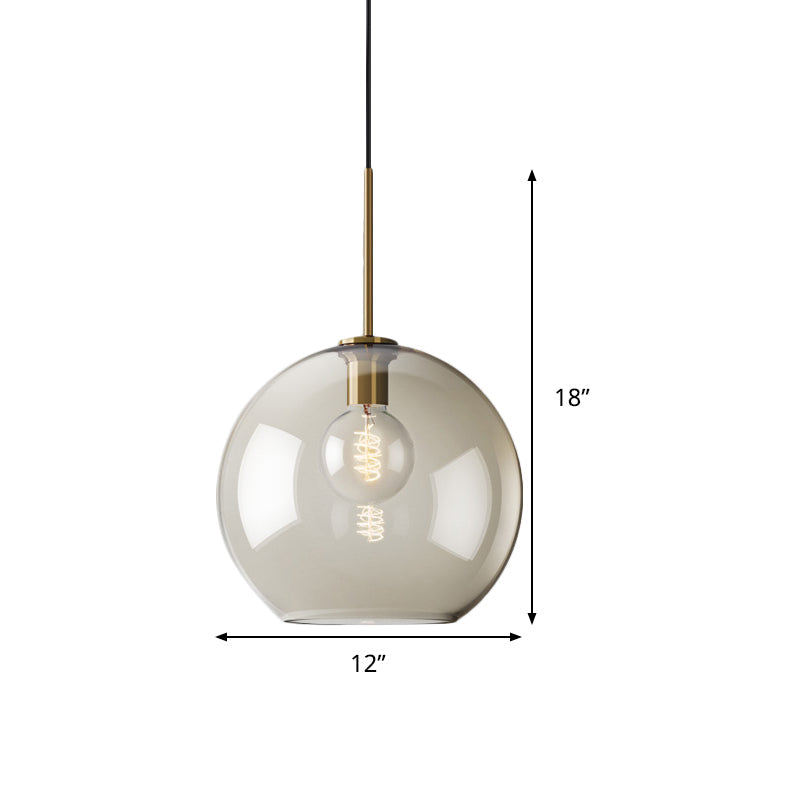 Amber Glass Pendant Light - Modern Brass Hanging Ceiling Fixture (8"/10"/12" Wide)