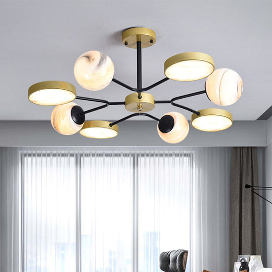 Hand Blown Glass Round Chandelier Light - Contemporary Pendant Lighting Fixture in Gold (6/8 Lights)