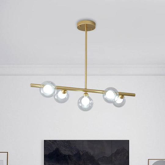 Modern Bubble Clear Glass Island Ceiling Light - 5/6 Lights Black/Gold Finish Dining Room Pendant