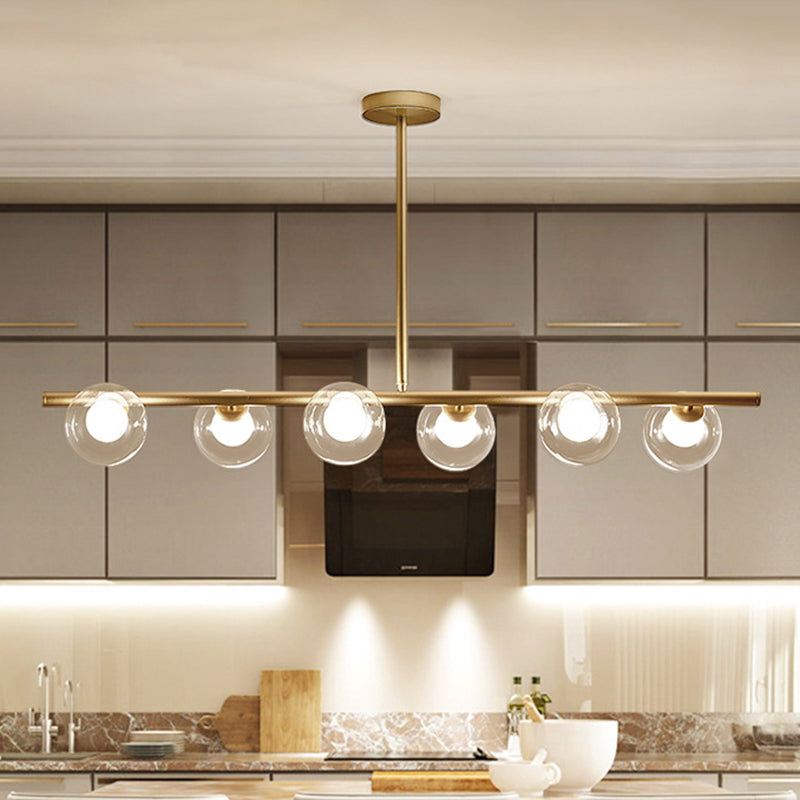 Modern Bubble Clear Glass Island Ceiling Light - 5/6 Lights Black/Gold Finish Dining Room Pendant