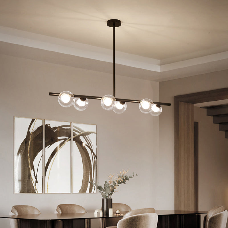 Modern Bubble Clear Glass Island Ceiling Light - 5/6 Lights Black/Gold Finish Dining Room Pendant