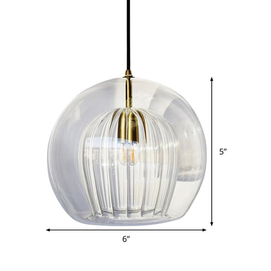 Globe Clear Glass Stairway Pendant Lighting - Nordic Hanging Lamp Kit, 1 Head, 6"/8"/10" Wide