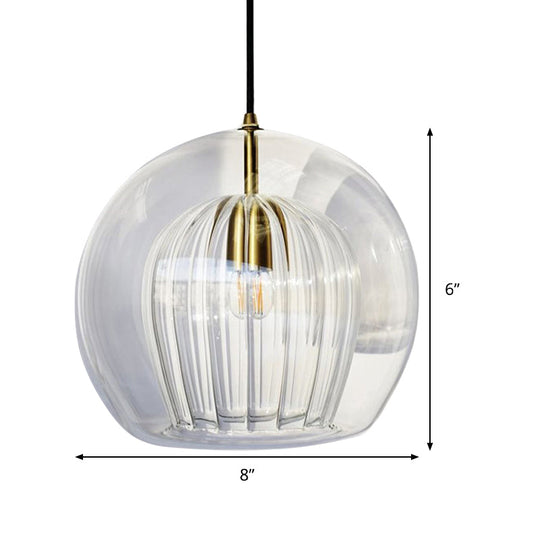 Globe Clear Glass Stairway Pendant Lighting - Nordic Hanging Lamp Kit, 1 Head, 6"/8"/10" Wide