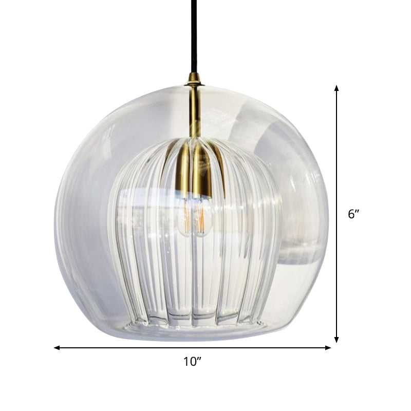 Globe Clear Glass Stairway Pendant Lighting - Nordic Hanging Lamp Kit, 1 Head, 6"/8"/10" Wide