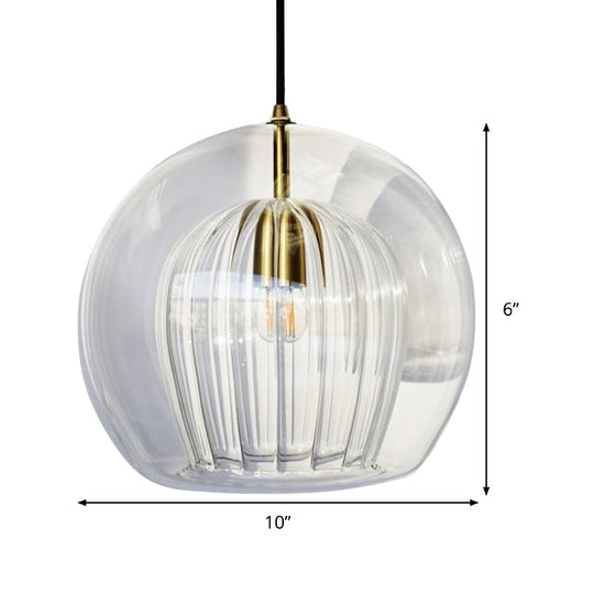 Globe Clear Glass Stairway Pendant Lighting - Nordic Hanging Lamp Kit, 1 Head, 6"/8"/10" Wide