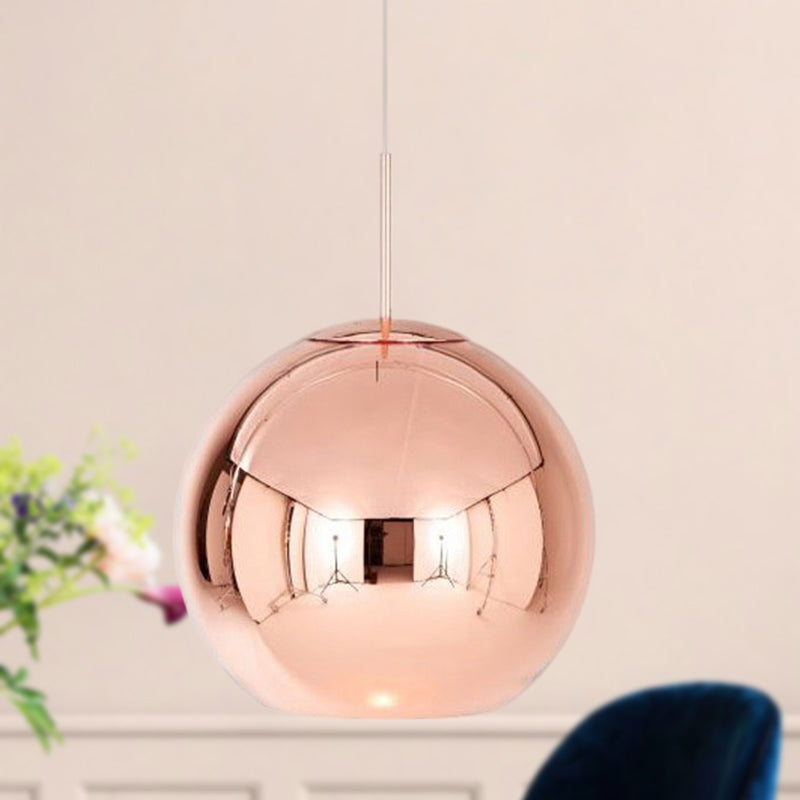 Modern Hanging Light Copper Globe Pendant Ceiling Light with Mirror Glass Shade