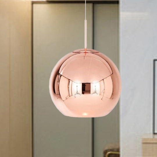 Modern Hanging Light Copper Globe Pendant Ceiling Light with Mirror Glass Shade